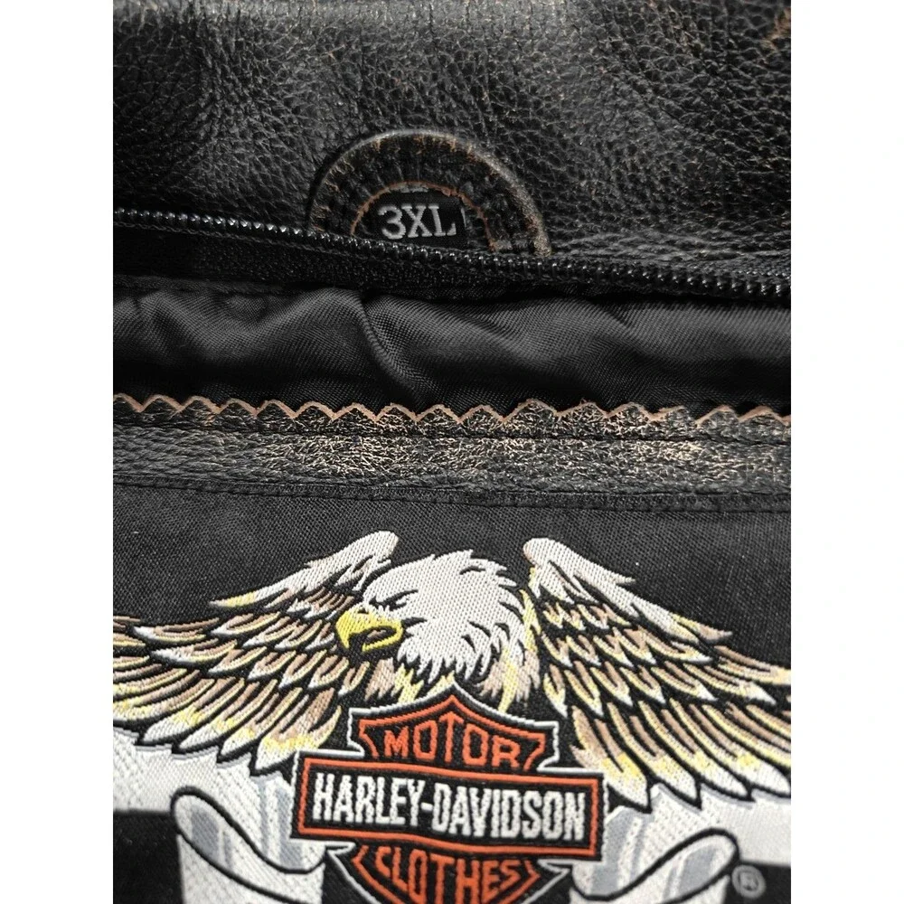 Harley Davidson Men’s 3XL Distressed Leather Motorcycle Jacket Brown Black Heavy